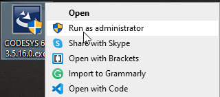 Run CodeSys Install As Admin